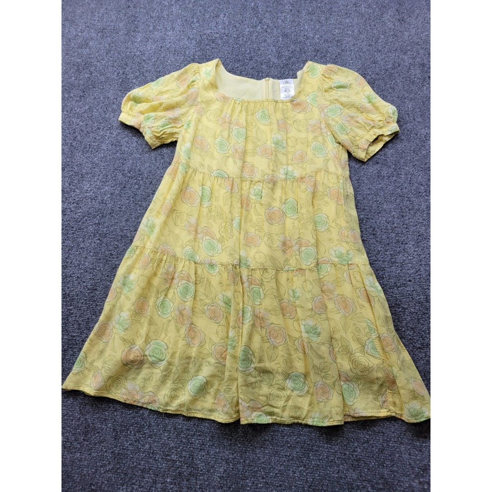 Disney Parks Cinderella Floral Roses Yellow Tiered Mini Dress Medium